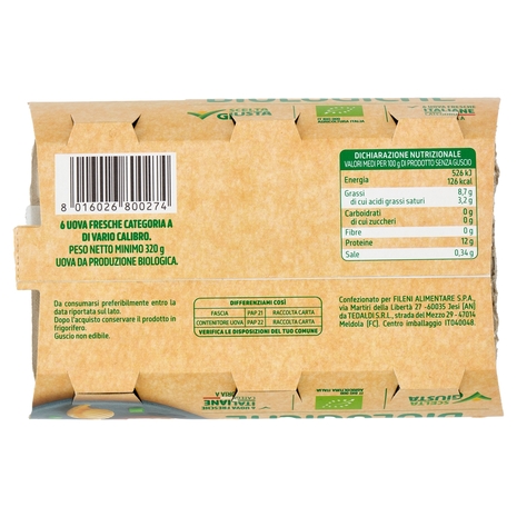 Fileni 6 Uova Fresche Italiane Biologiche 320 g